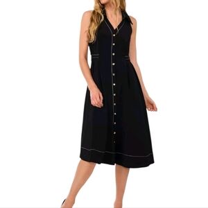 NWT CeCe Black Sleeveless Midi Dress with Buttons, SIZE 6
